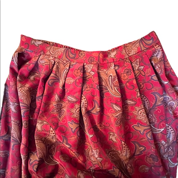 Vintage Leslie Fay Pleated Burgundy Floral Paisley Skirt Side Zip/Button Sz 14 - Picture 3 of 10